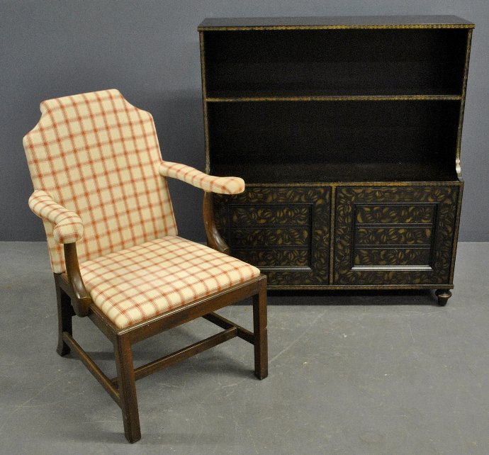 Stencil decorated bookshelf with two lower doors, (1 of 1)