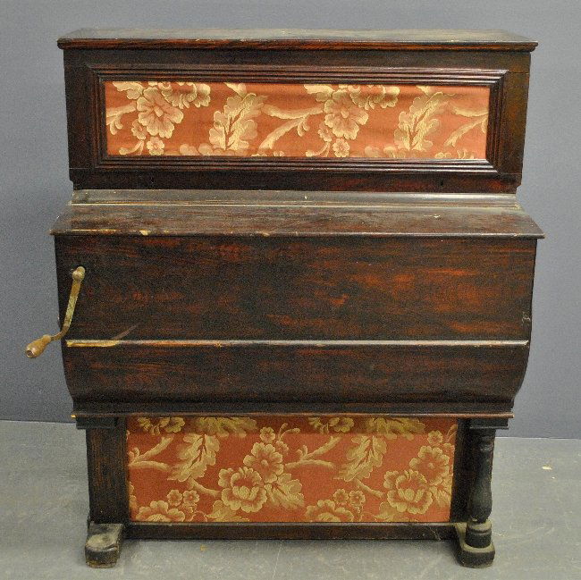 Grain painted wood cylinder roll piano, late 19th c., (1 of 3)