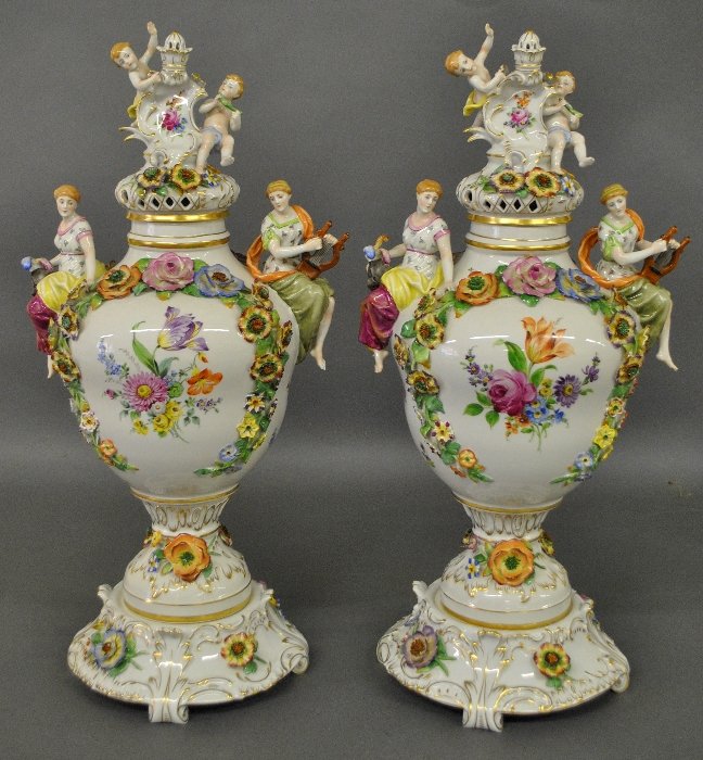 Pair of porcelain covered urns, 20th c., by Van (1 of 2)