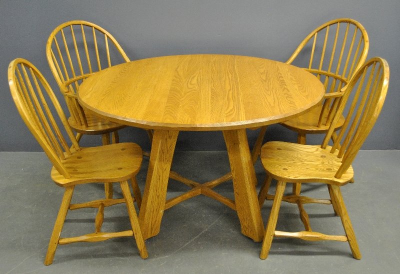 Round oak table, 30"h.x48"dia. and four arm and two (1 of 2)