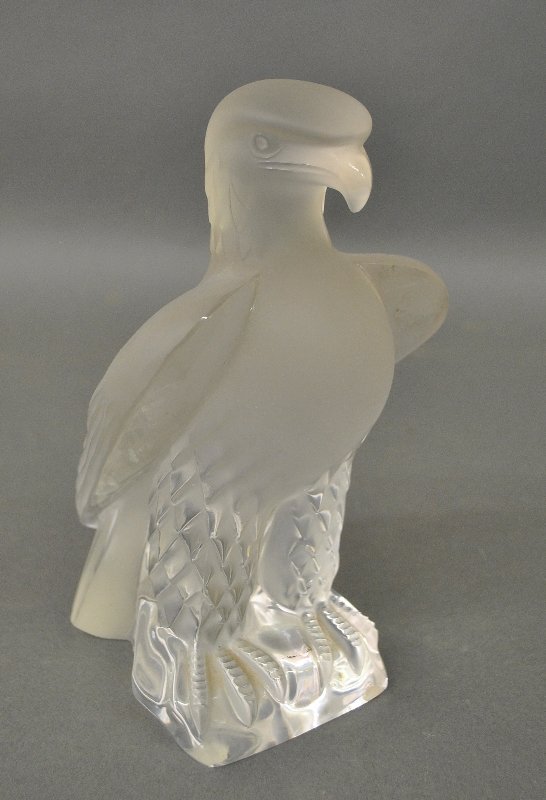 Lalique frosted glass "Liberte" eagle. 9"h.x6"w.: Lalique frosted glass "Liberte" eagle. 9"h.x6"w.