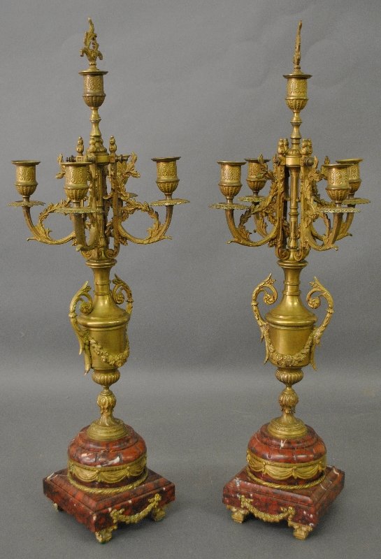 Pair of bronze and red marble Victorian candelabras. (1 of 1)