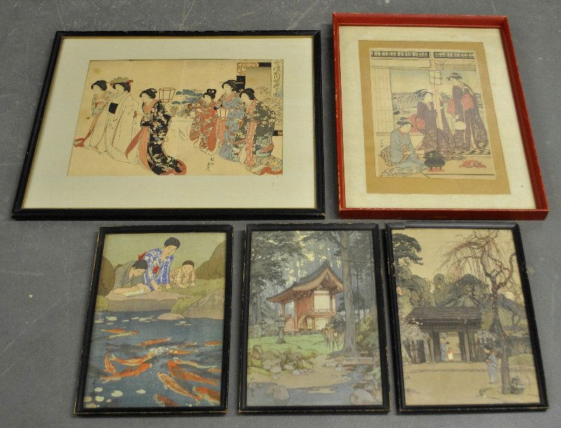 Five Japanese wood block prints. Largest- (1 of 1)