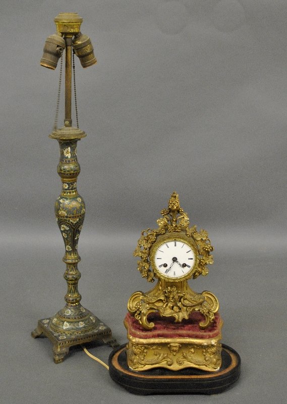 Metal table lamp together with a French mantle clock (1 of 1)