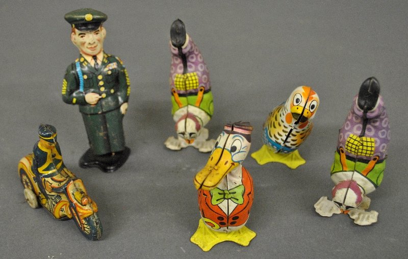 Six tin wind-up toys, four by J. Chein & Co. (1 of 1)