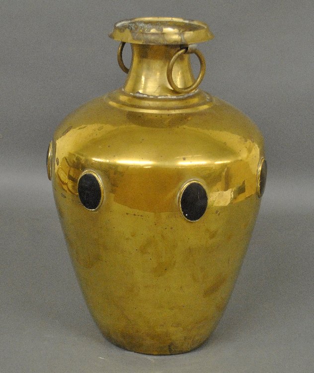 Large brass vase with inset oval polished stones, (1 of 1)