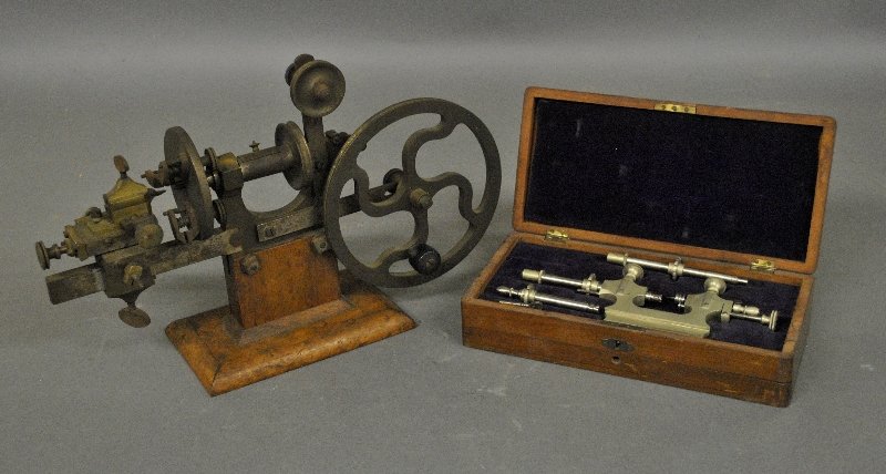 Brass/metal manual lathe with a maple base, (1 of 1)