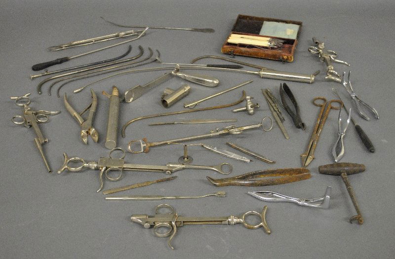 Large grouping of metal surgical instruments including (1 of 1)
