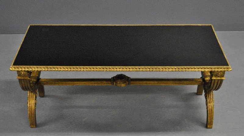 Italian style giltwood coffee table with a dark glass (1 of 1)