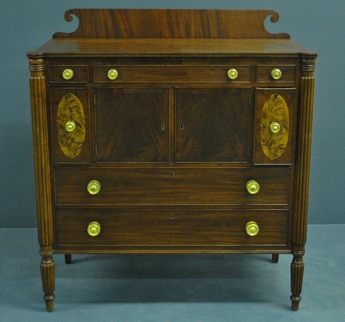 New England Sheraton mahogany sideboard, c.1830, with (1 of 3)