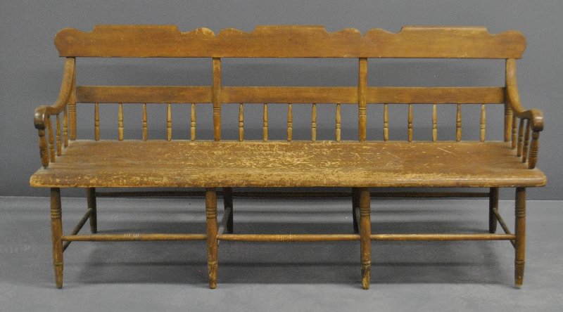 Pennsylvania half spindle back settee, c.1860. (1 of 2)