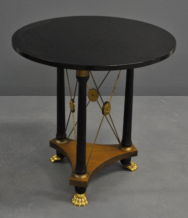 Empire style black round table with a glass top. (1 of 1)