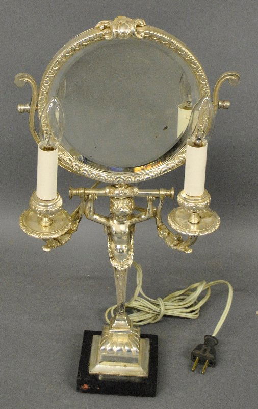 French style silverplate lighted makeup mirror with two (1 of 1)