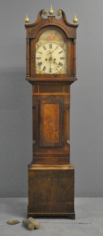 English oak cased eight-day clock, 19th c., the dial is (1 of 3)