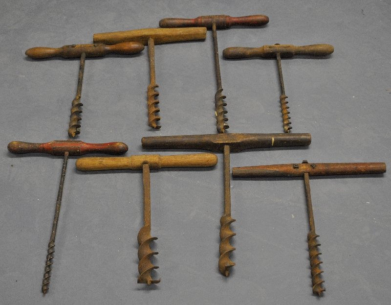 Eight iron augers, 19th c. Largest 21"h.x14.5"w. (1 of 1)
