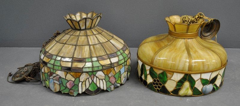 Two Arts & Crafts leaded stained glass pendant light (1 of 1)