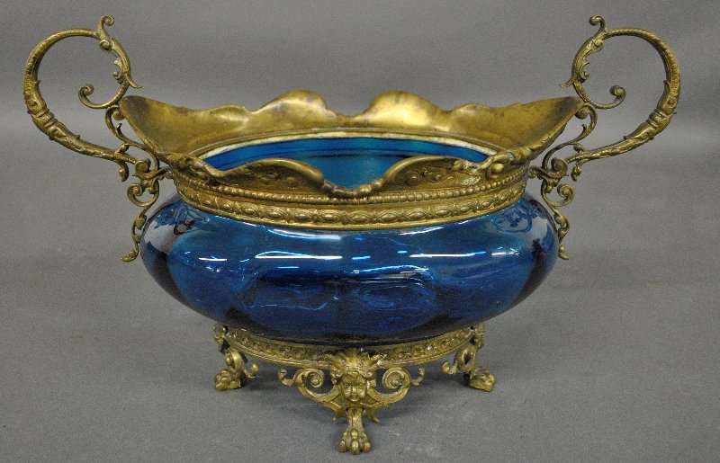 Continental bronze and blue glass centerpiece, late (1 of 3)