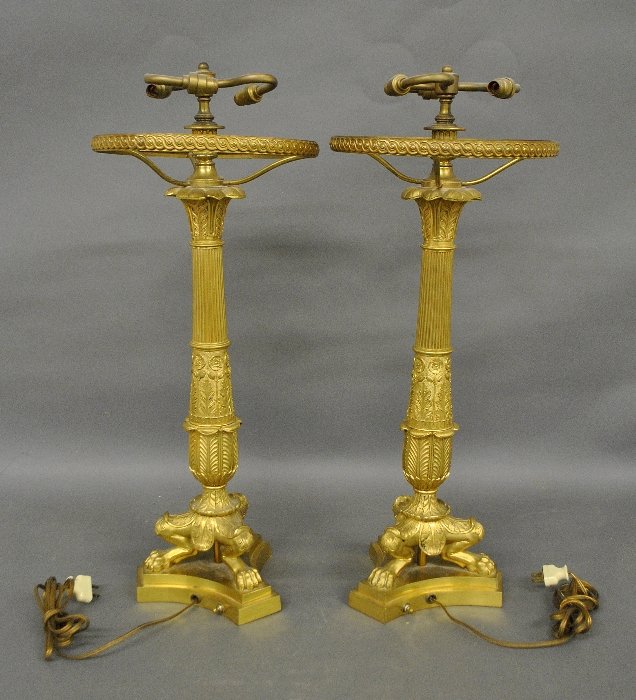 Monumental pair of French fire gilt lamps, 20th c., (1 of 5)