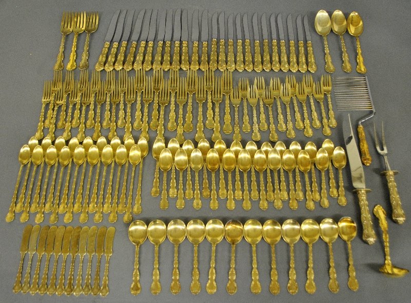 Sterling silver with gold wash flatware service in the (1 of 2)