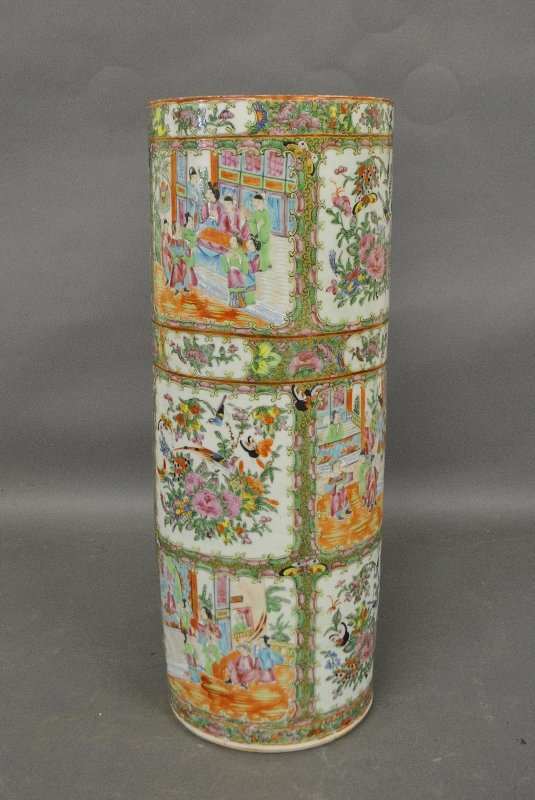 Chinese Rose Medallion porcelain umbrella stand, (1 of 3)