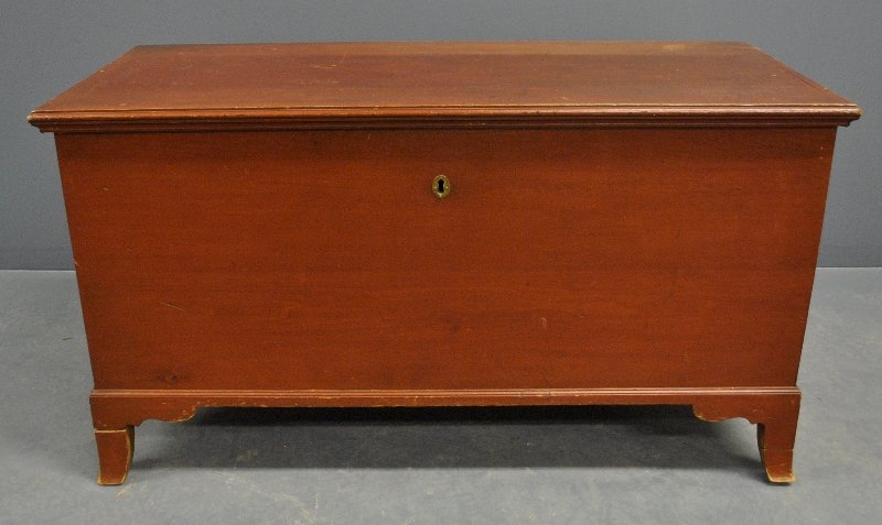 Pennsylvania red painted pine blanket chest, c.1830, (1 of 2)