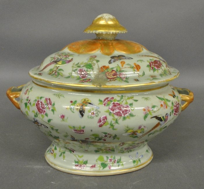 Chinese Celadon tureen, 19th c. As found. 11”h.x15”w. (1 of 3)