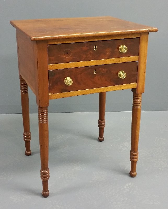 Sheraton mahogany two-drawer stand, circa 1830. 28 Â½" (1 of 2)