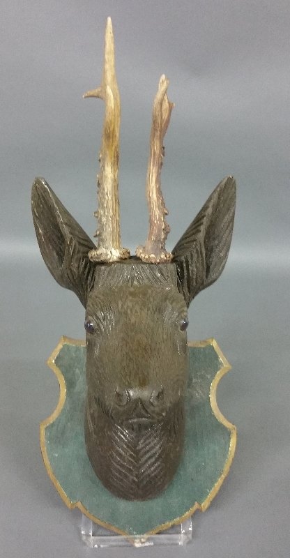 Black Forest stag head with glass eyes. 20" h x 8" w x (1 of 1)