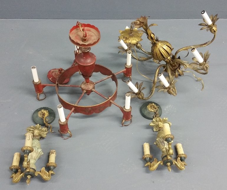 Two electrified metal chandeliers together with a pair (1 of 1)