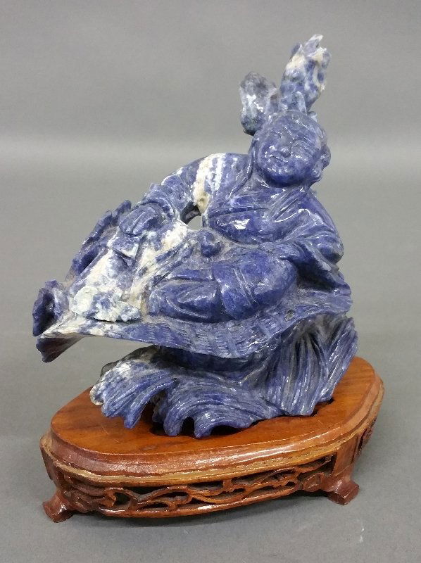 Lapis Lazuli Chinese carved sculpture of Buddha on (1 of 2)