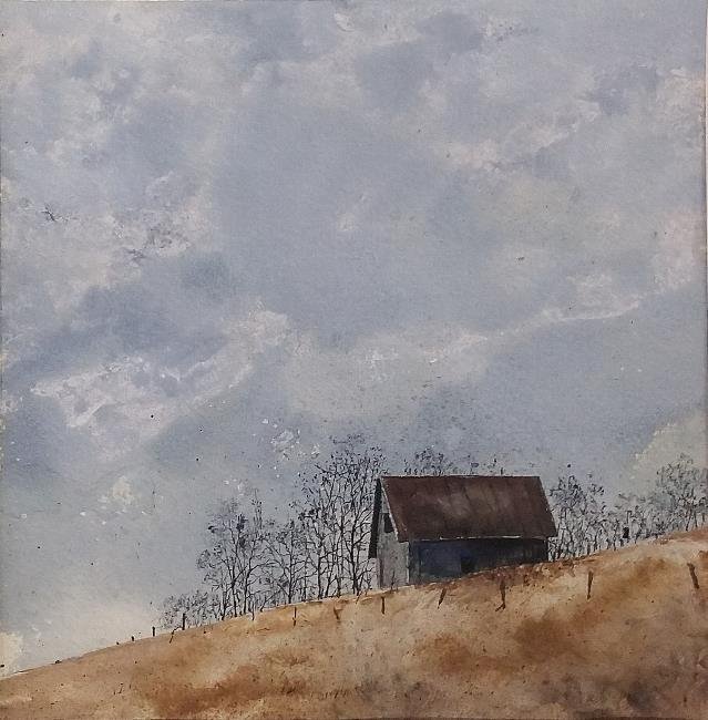 Unframed watercolor of a barn signed lower right (1 of 3)