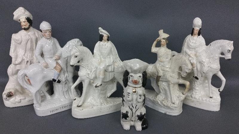 Five Staffordshire figural groups and a Toby mug. 16" (1 of 1)