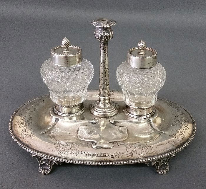 English silver Standish (inkstand) by Robert and Belk, (1 of 2)