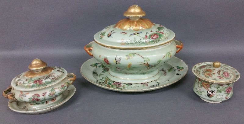 Large Chinese celadon porcelain tureen and liner (1 of 2)