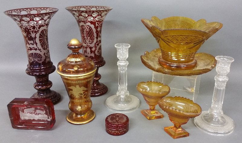 Pair of Bohemia glass vases, amber glass centerpiece (1 of 1)