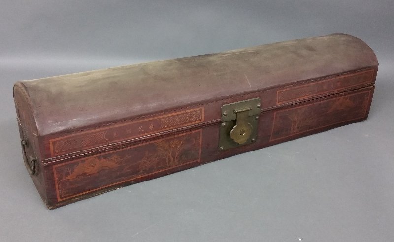 Chinese leather scroll box, circa 1900. 6 Â½" h x 25 (1 of 4)