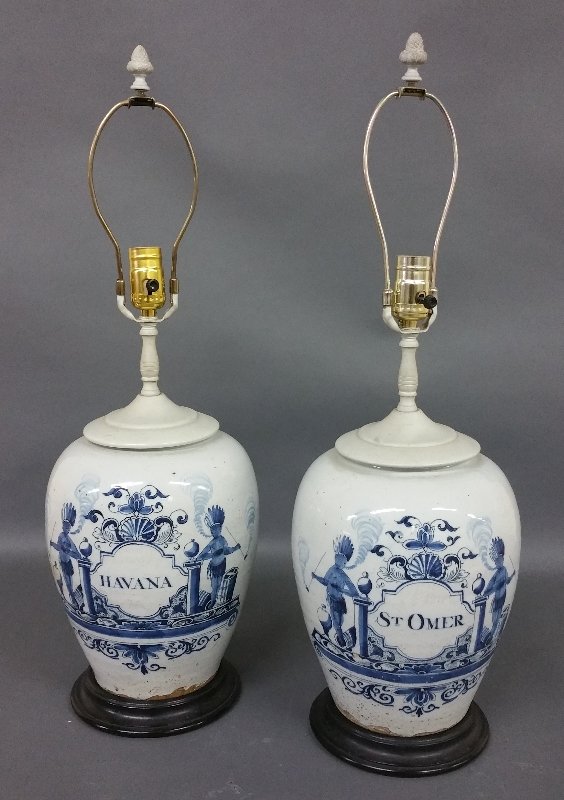 Two Dutch Delft tobacco jars converted to electric (1 of 2)