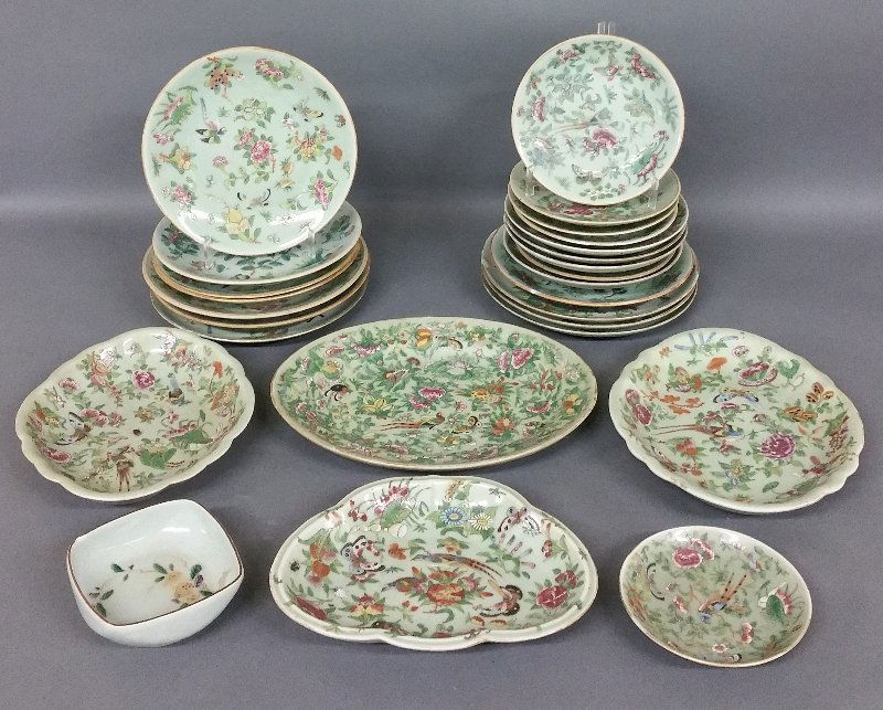 Twenty-six Chinese porcelain celadon plates and trays. (1 of 1)