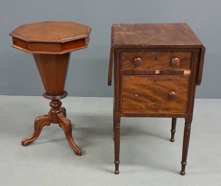 English mahogany octagonal top sewing table, as found, (1 of 1)