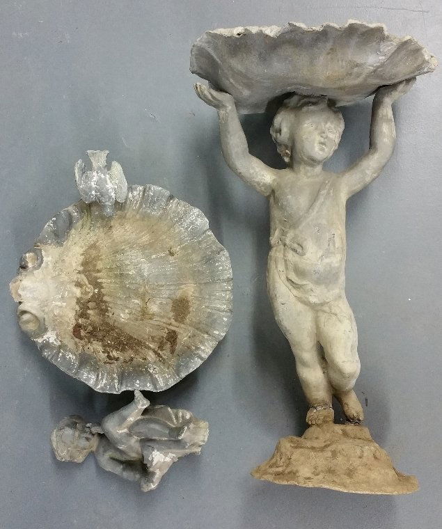 Lead garden statue bird bath, together with a smaller (1 of 1)