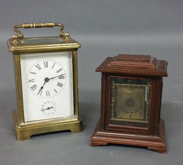 Early miniature brass bracket clock with fuse movement (1 of 4)