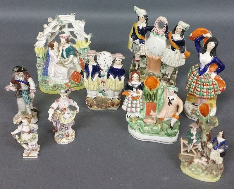 Six pieces of Staffordshire figural groups, and three (1 of 2)