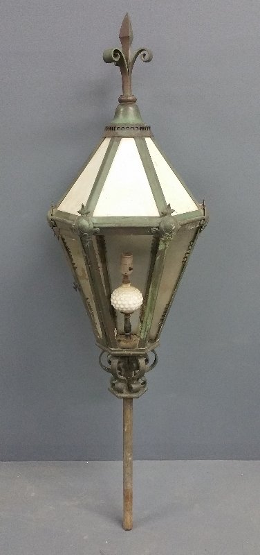 Large French outdoor lamp, circa 1920. 57" h x 17" w (1 of 2)