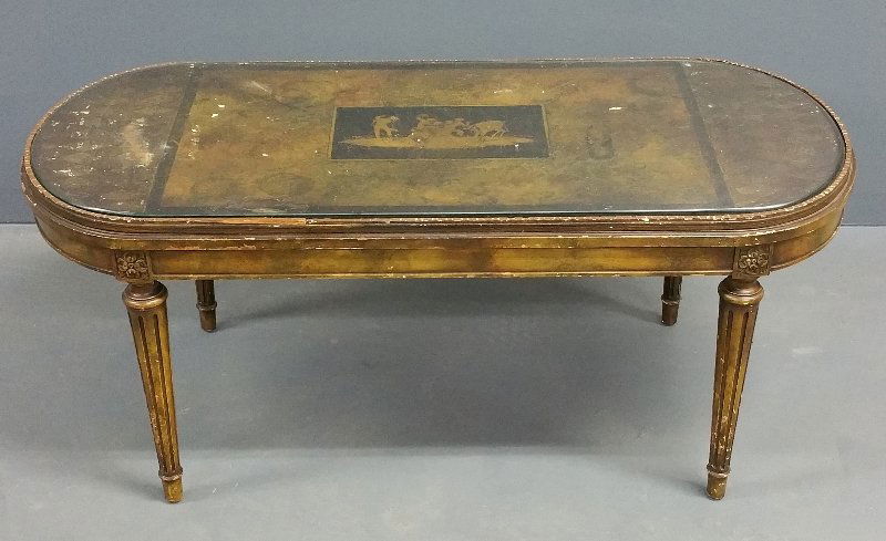 French style coffee table with painted top. 17" h x 39 (1 of 2)