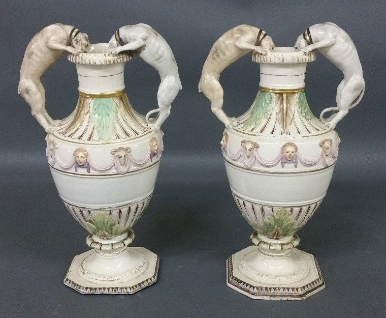 Pair of continental ceramic urns, 19th century. As (1 of 3)