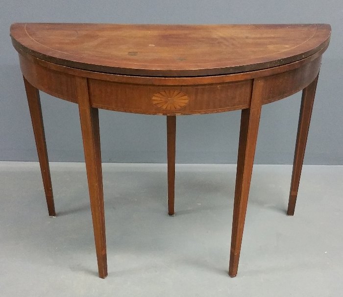 Federal style mahogany demi-lune table. 29 Â½" h x 41" (1 of 2)