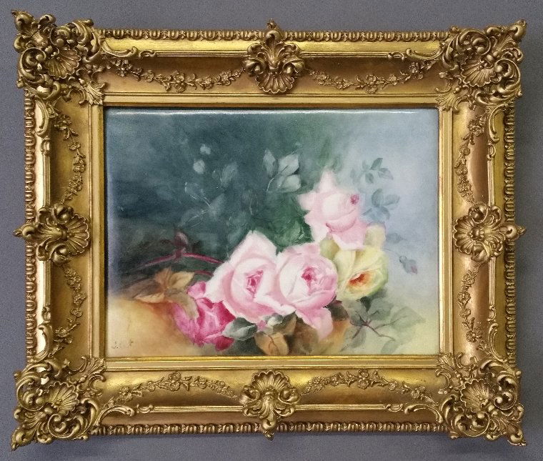 Limoges framed still life of roses signed lower left (1 of 4)