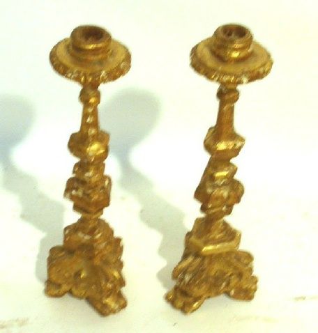 Pair of 18th c. candlesticks, carved gilt. 12.5”h.