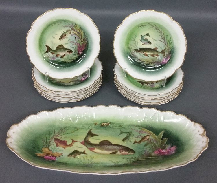 Limoges French porcelain fish service including platter (1 of 2)
