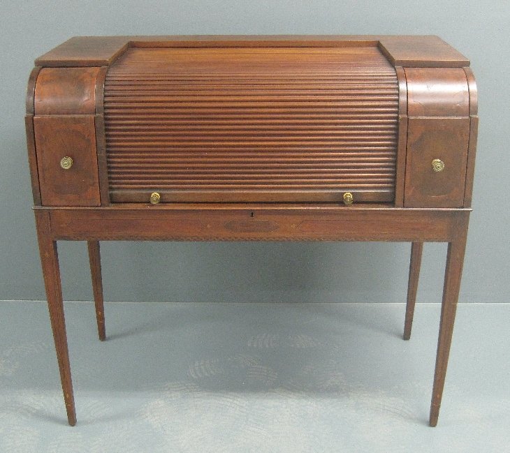Mahogany Carlton House style inlaid server with tambour (1 of 4)